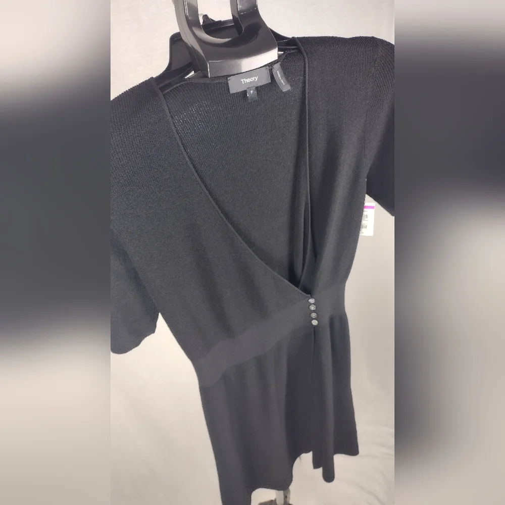 Theory 4 Button Wrap Sweater Knit Midi Dress Size P Black NWT 00 - 0